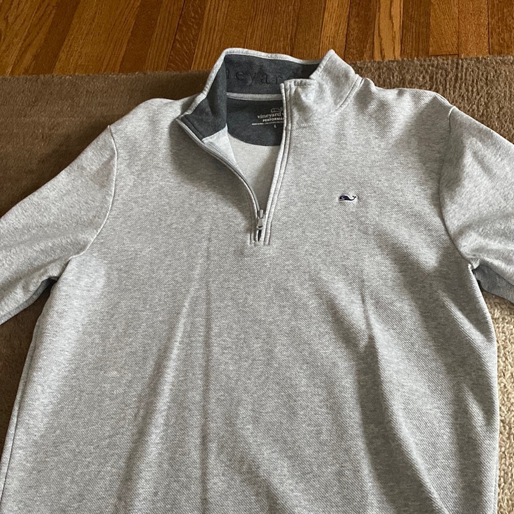 Vineyard Vines Gray Quarter Zip with Navy Whale